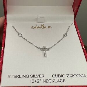 Isabella M Sterling Silver CZ Cross Necklace